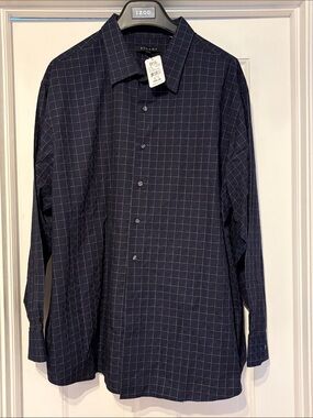 Synergy Men's Navy Windowpane Button-Up Shirt